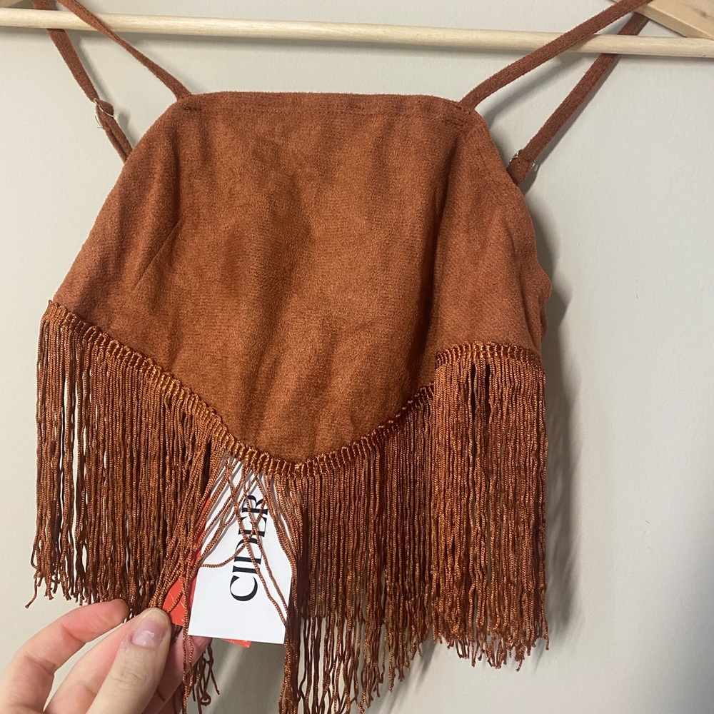 NWT Cider Western fringe crop top